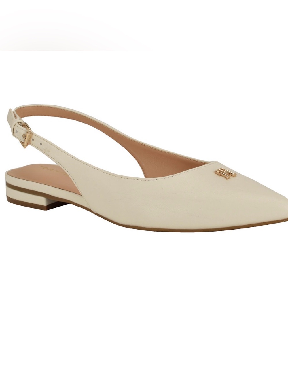 Tommy Hilfiger Cream Pointed Slingback Flat with Gold Logo